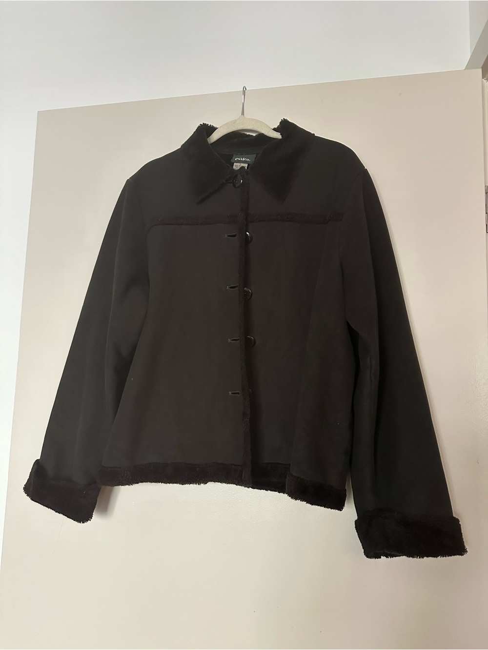 Kiko Black Teddy Jacket with Faux-Shearling Trim